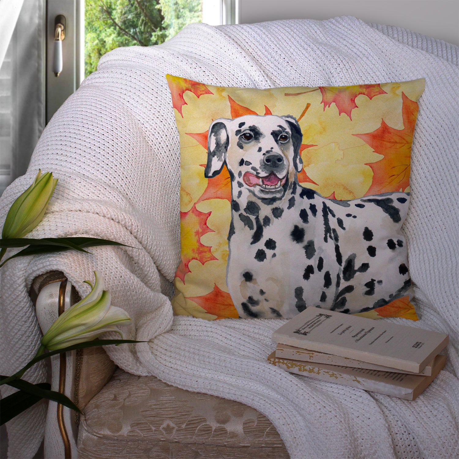 Dalmatian Fall Fabric Decorative Pillow BB9914PW1414 - the-store.com