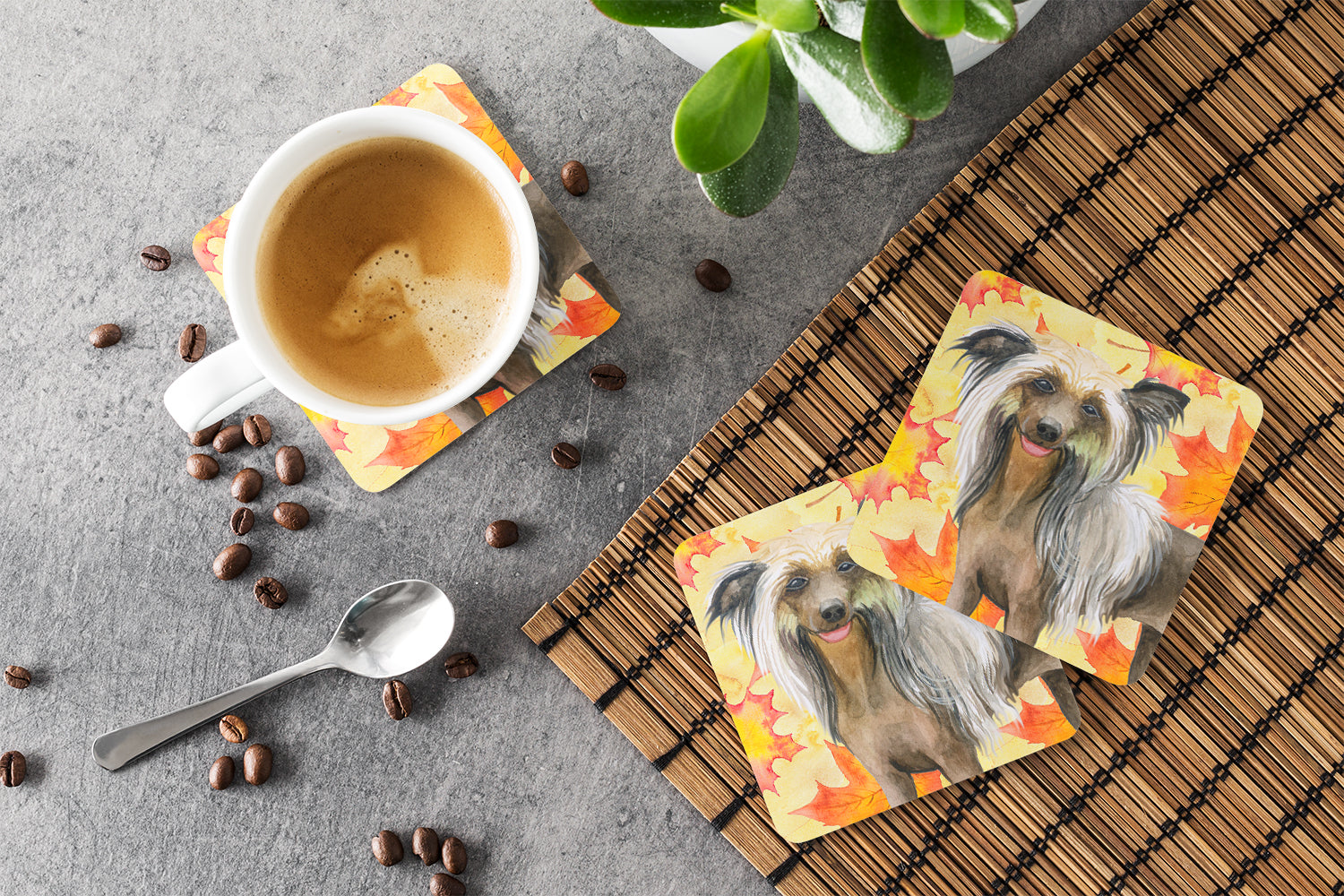 Chinese Crested Fall Foam Coaster Set of 4 BB9920FC - the-store.com