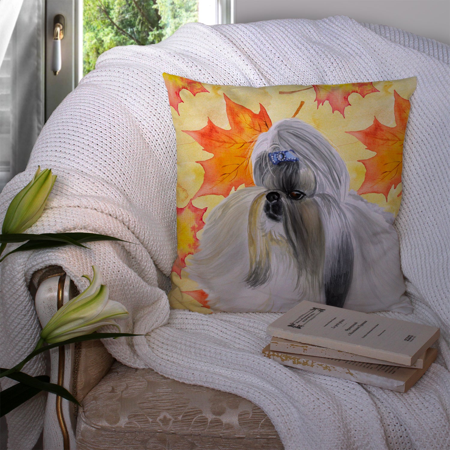 Shih Tzu Fall Fabric Decorative Pillow BB9927PW1414 - the-store.com