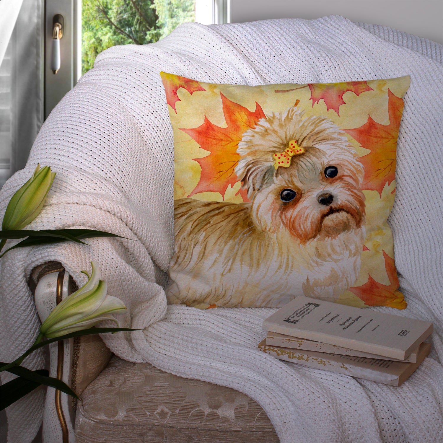 Morkie Fall Fabric Decorative Pillow BB9929PW1414 - the-store.com
