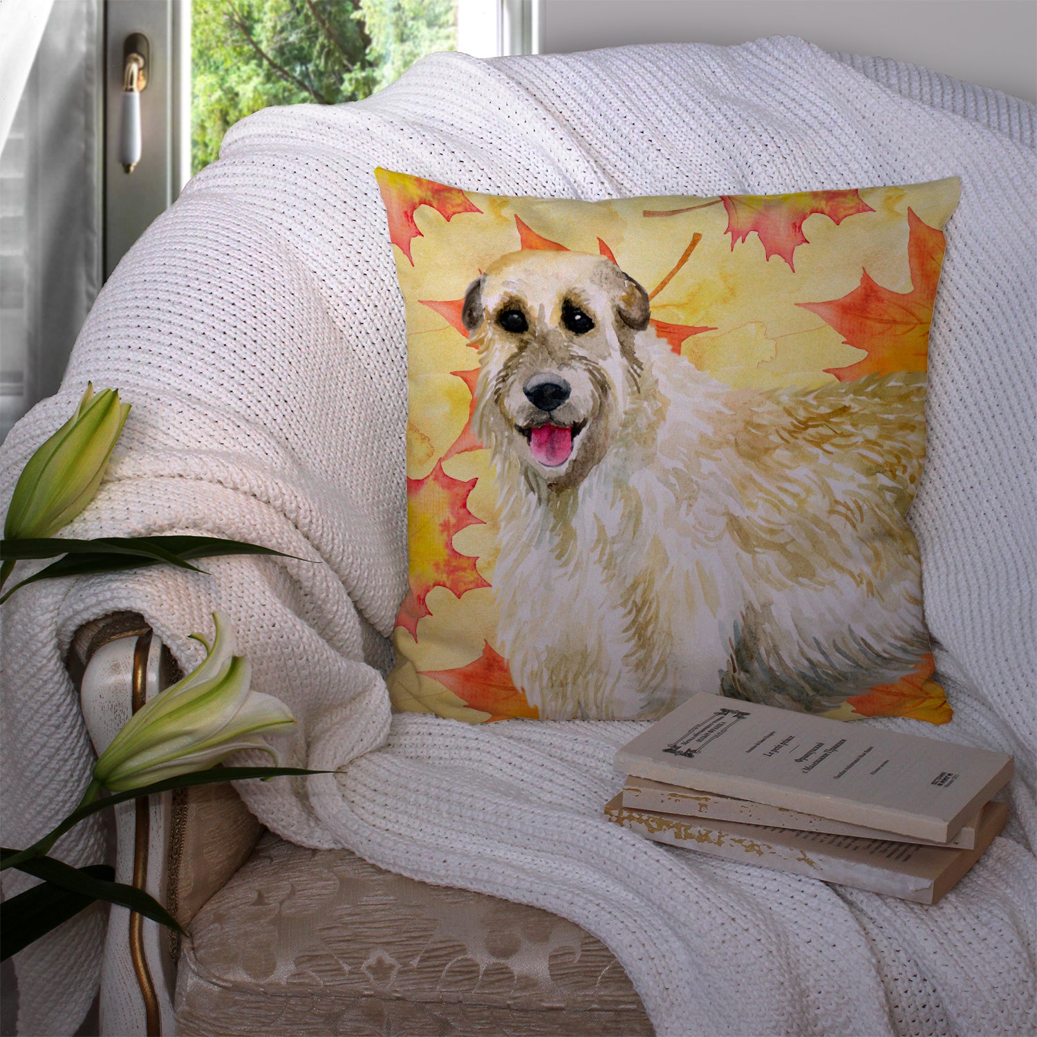 Irish Wolfhound Fall Fabric Decorative Pillow BB9931PW1414 - the-store.com