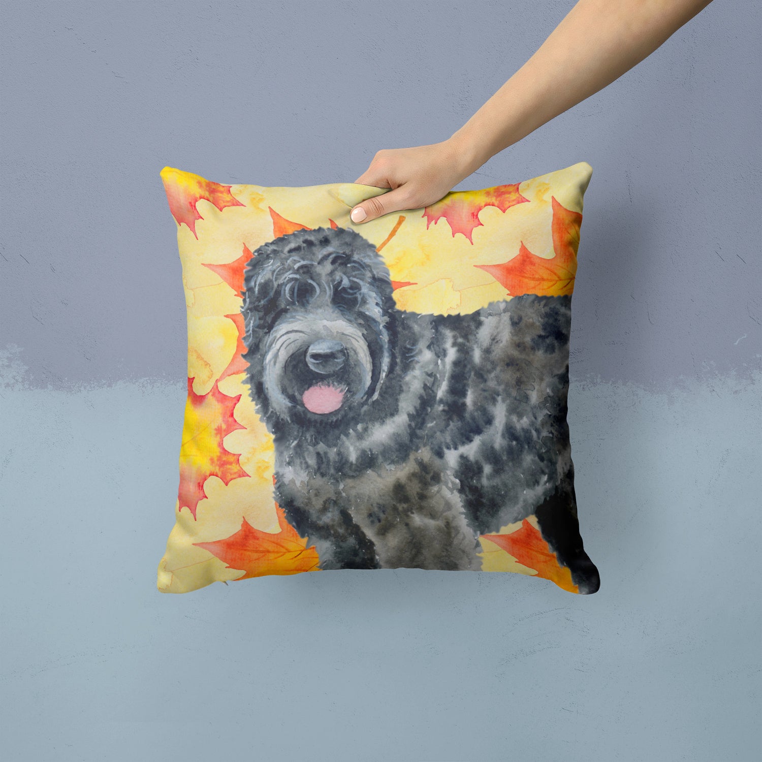 Black Russian Terrier Fall Fabric Decorative Pillow BB9938PW1414 - the-store.com