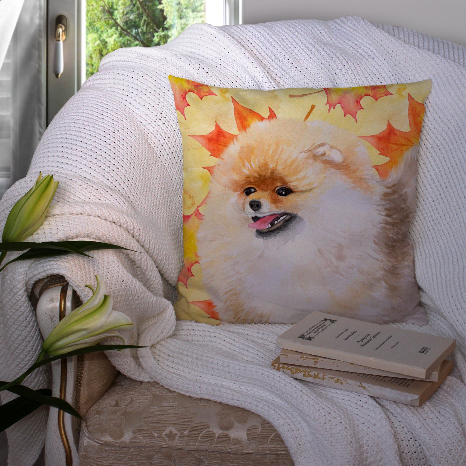 Pomeranian Fall Fabric Decorative Pillow BB9943PW1414 - the-store.com
