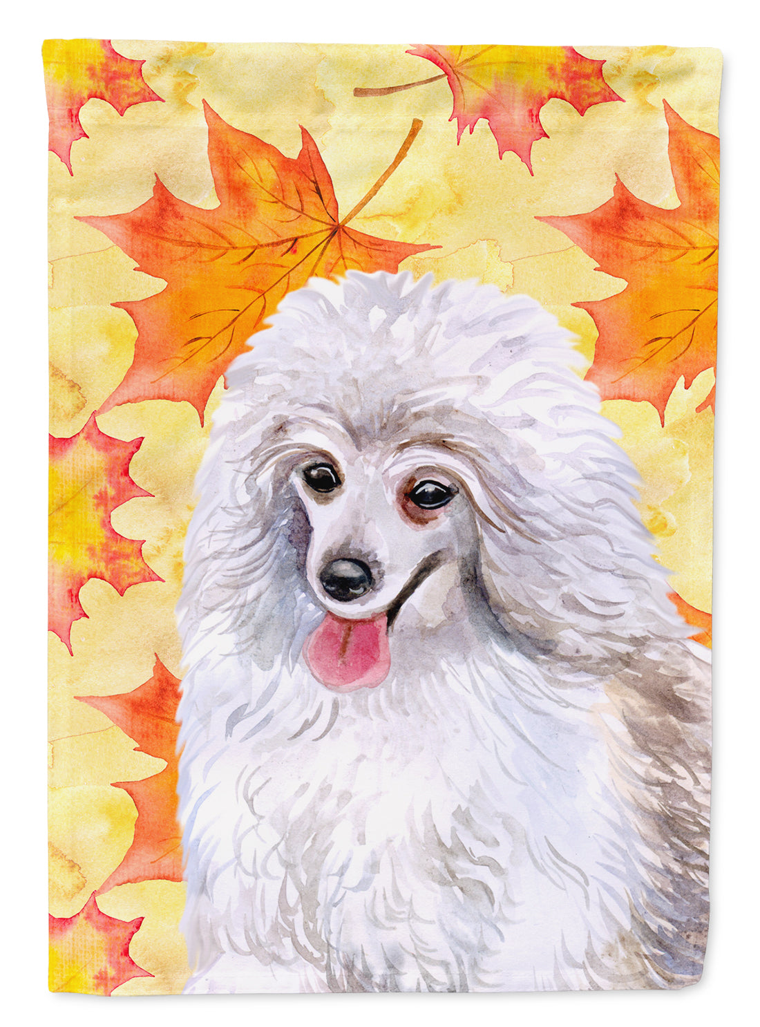 Medium White Poodle Fall Flag Canvas House Size BB9944CHF
