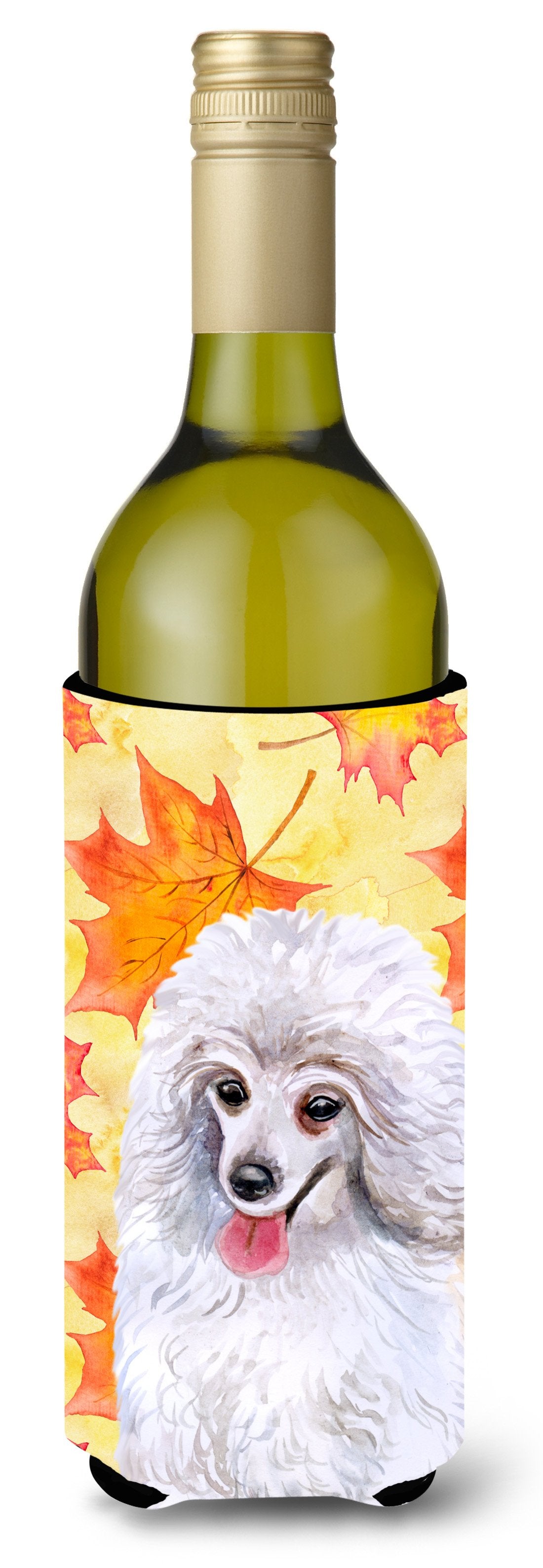 Medium White Poodle Fall Wine Bottle Beverge Insulator Hugger BB9944LITERK by Caroline&#39;s Treasures