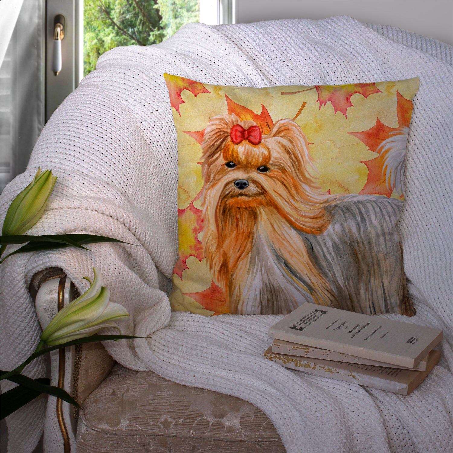 Yorkshire Terrier Fall Fabric Decorative Pillow BB9946PW1414 - the-store.com