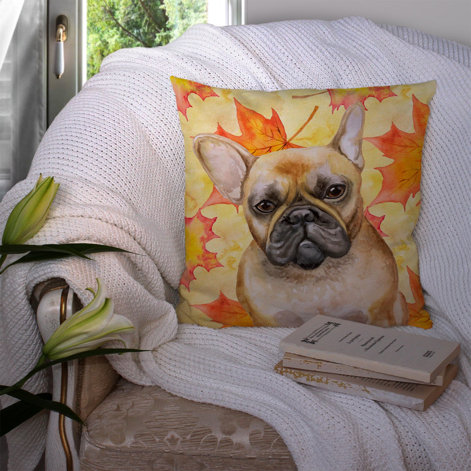 French Bulldog Fall Fabric Decorative Pillow BB9949PW1414 - the-store.com