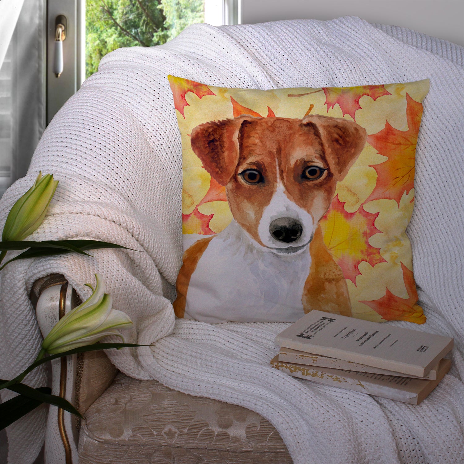 Jack Russell Terrier Fall Fabric Decorative Pillow BB9950PW1414 - the-store.com