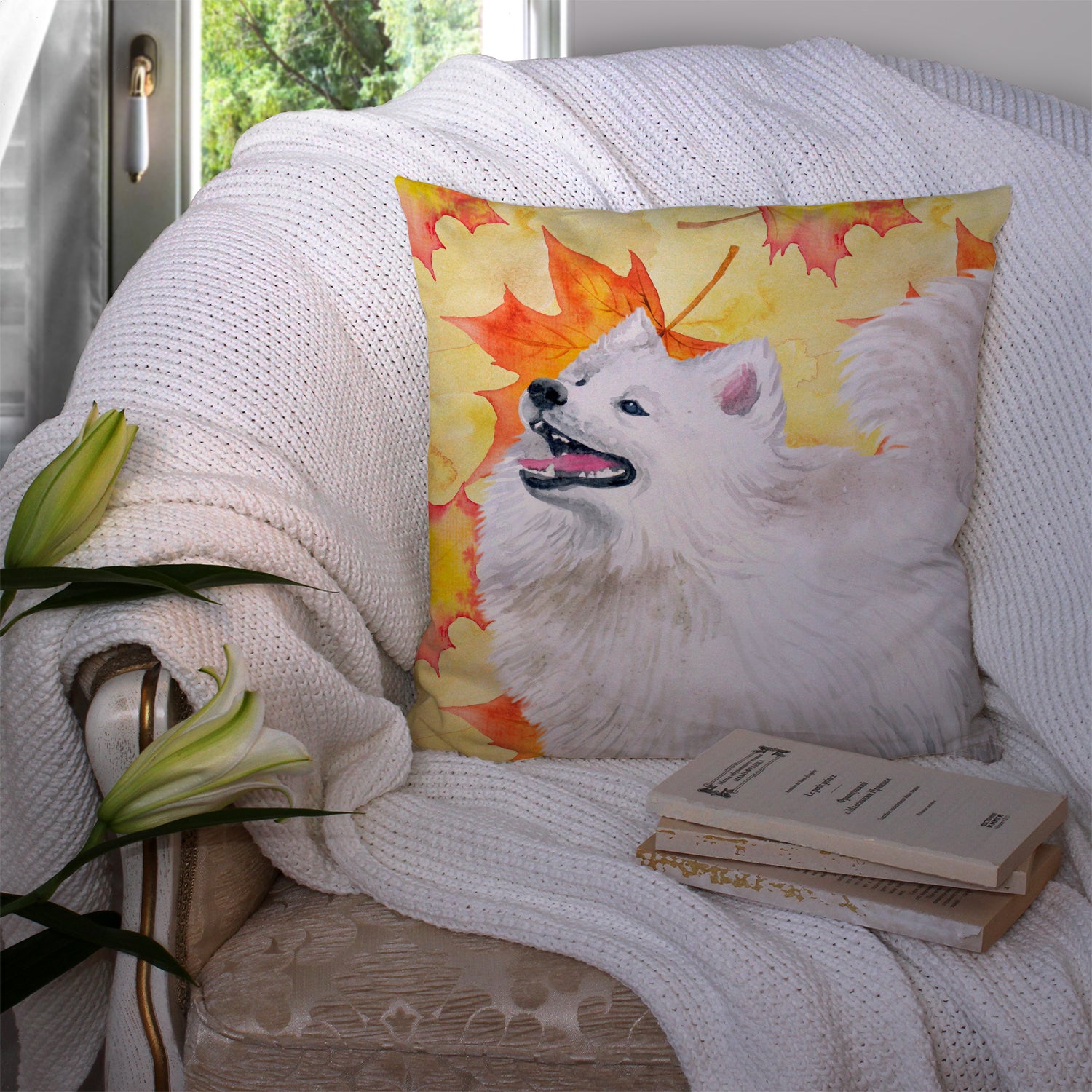 Samoyed Fall Fabric Decorative Pillow BB9952PW1414 - the-store.com
