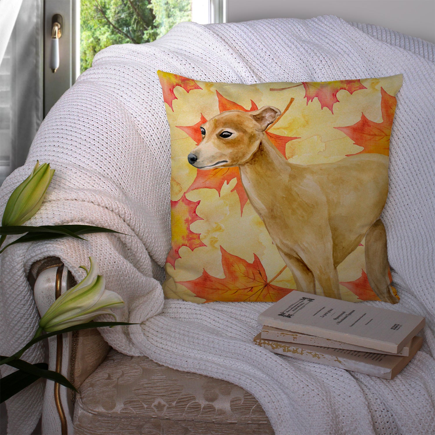 Italian Greyhound Fall Fabric Decorative Pillow BB9959PW1414 - the-store.com