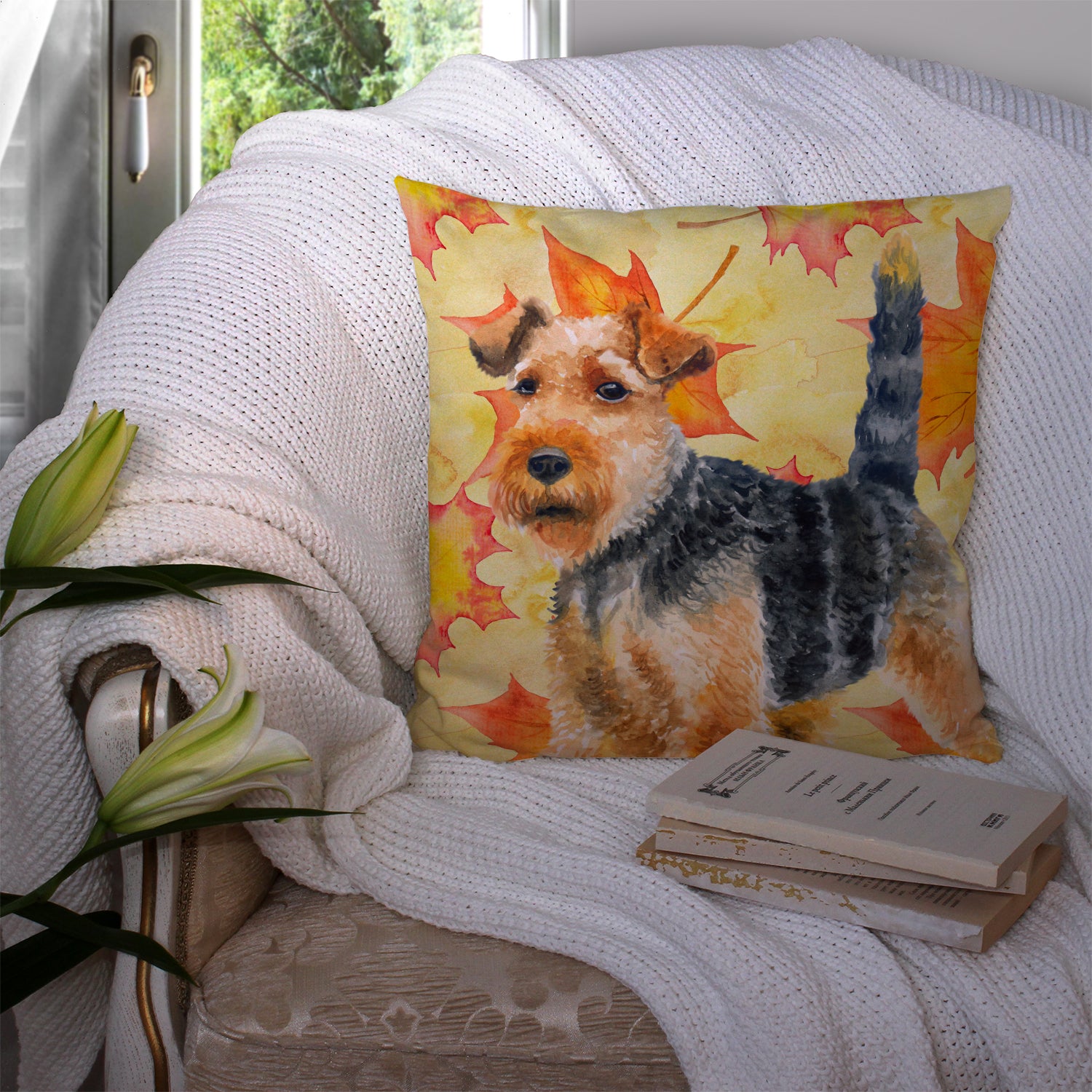 Welsh Terrier Fall Fabric Decorative Pillow BB9961PW1414 - the-store.com