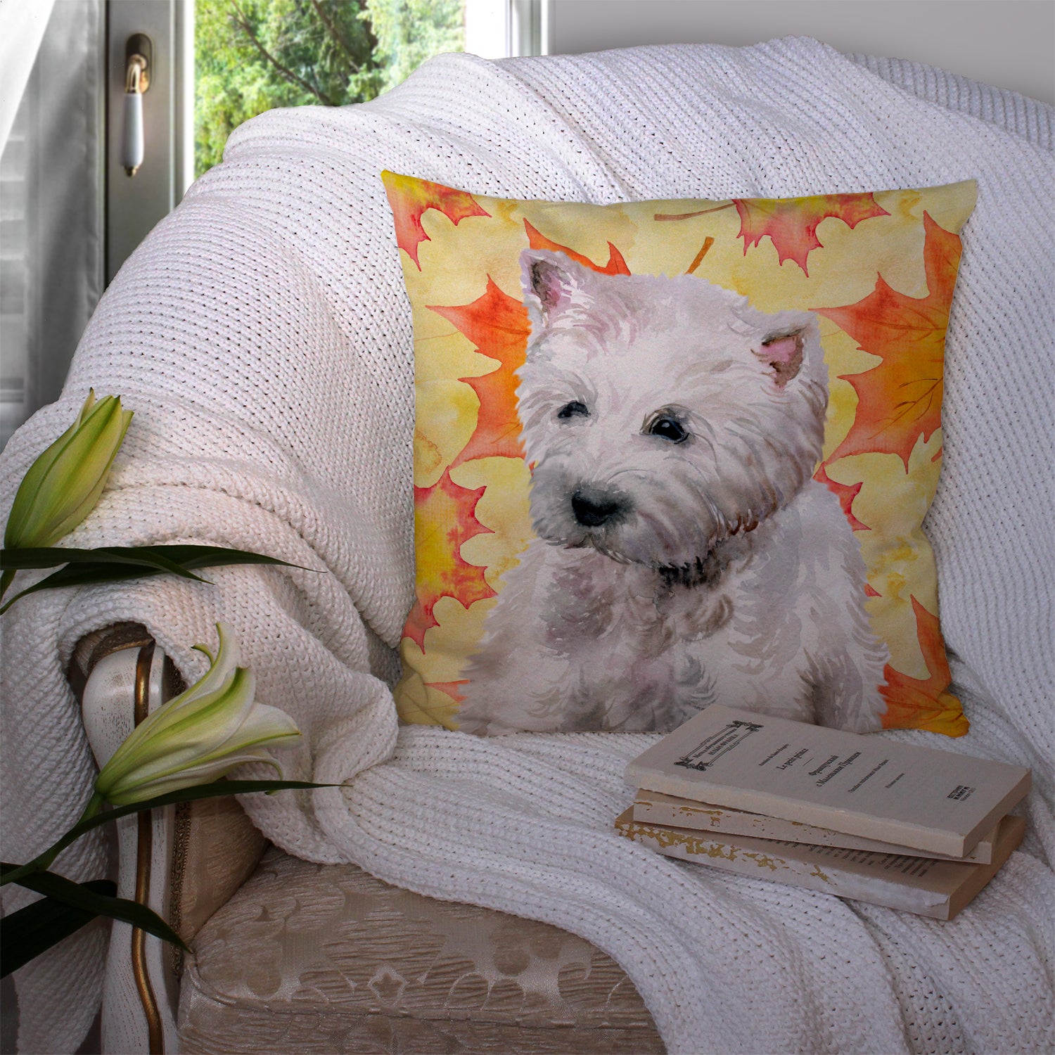Westie Fall Fabric Decorative Pillow BB9962PW1414 - the-store.com