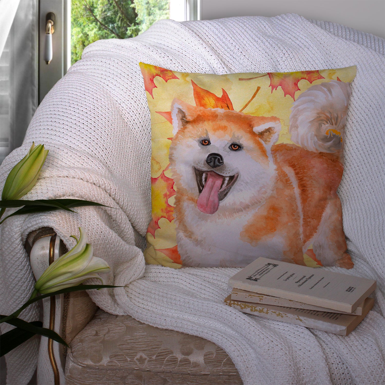 Akita Fall Fabric Decorative Pillow BB9964PW1414 - the-store.com
