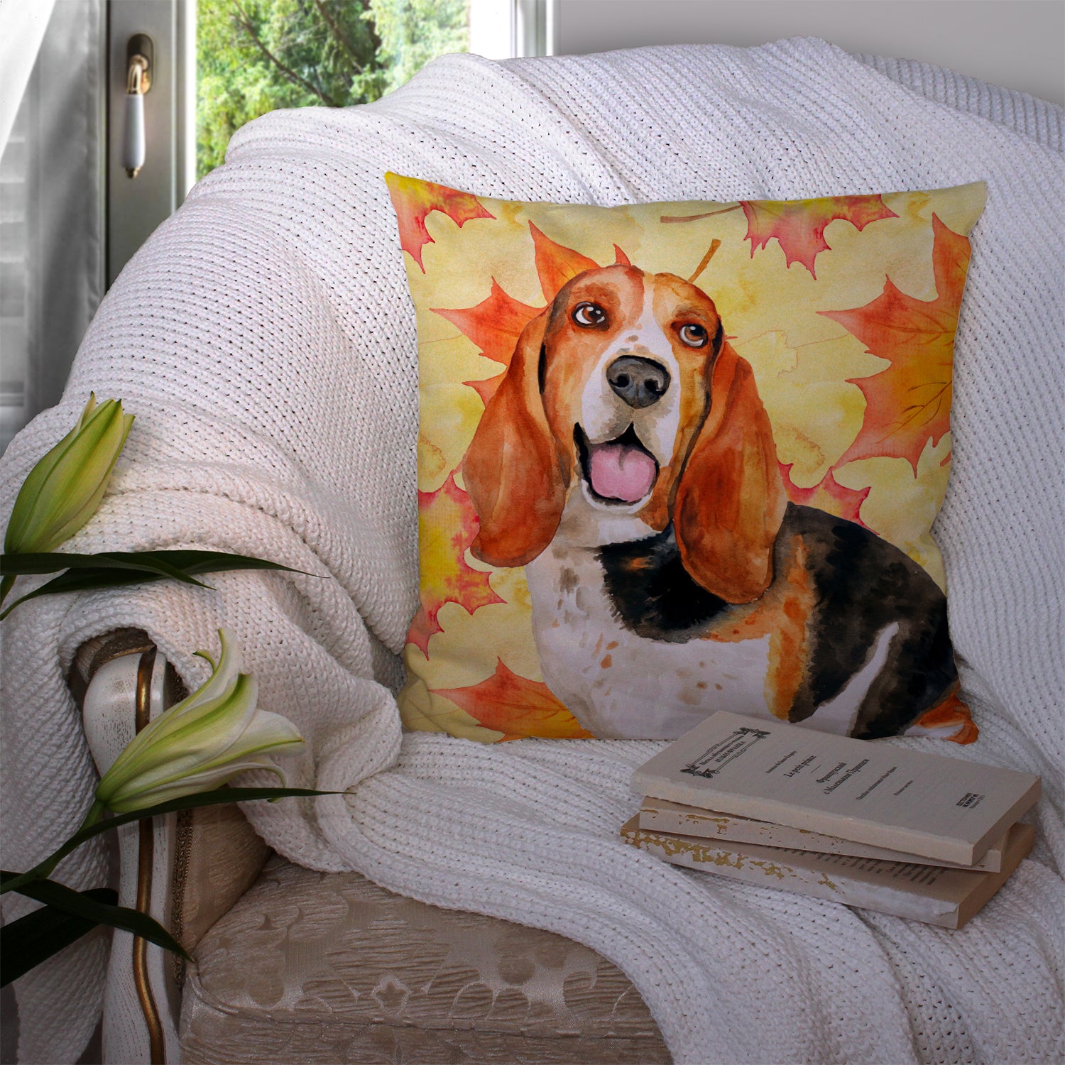 Basset Hound Fall Fabric Decorative Pillow BB9965PW1414 - the-store.com
