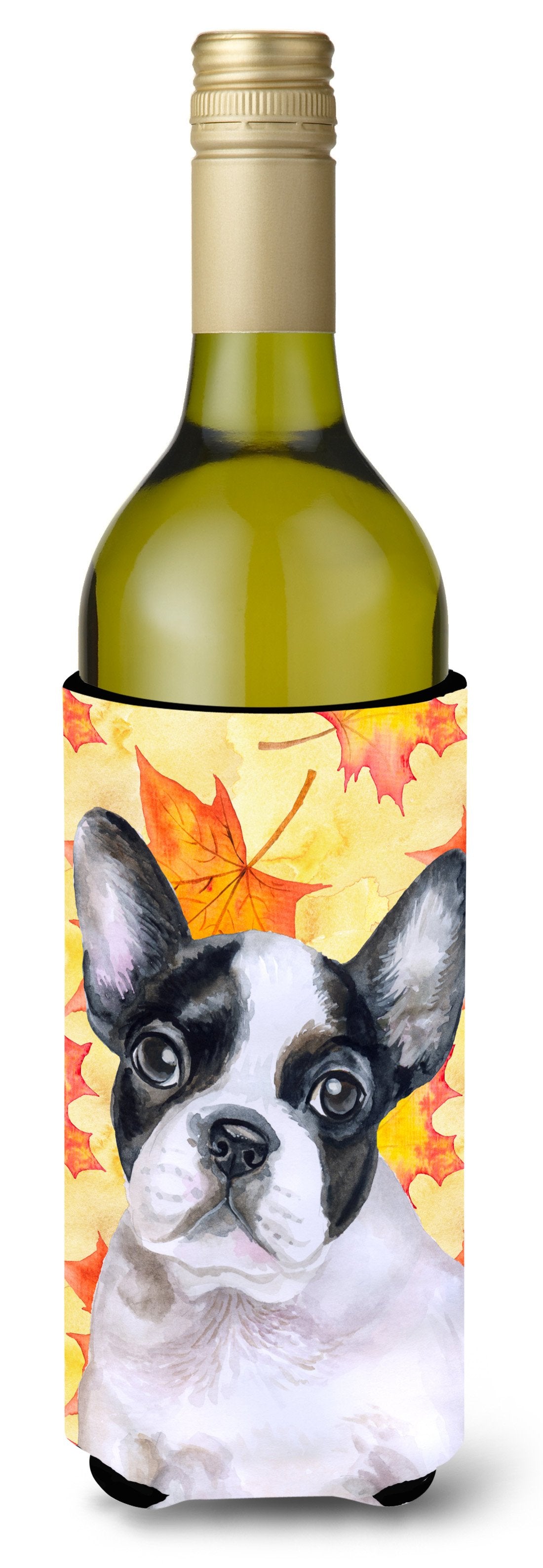 French Bulldog Black White Fall Wine Bottle Beverge Insulator Hugger BB9971LITERK by Caroline&#39;s Treasures