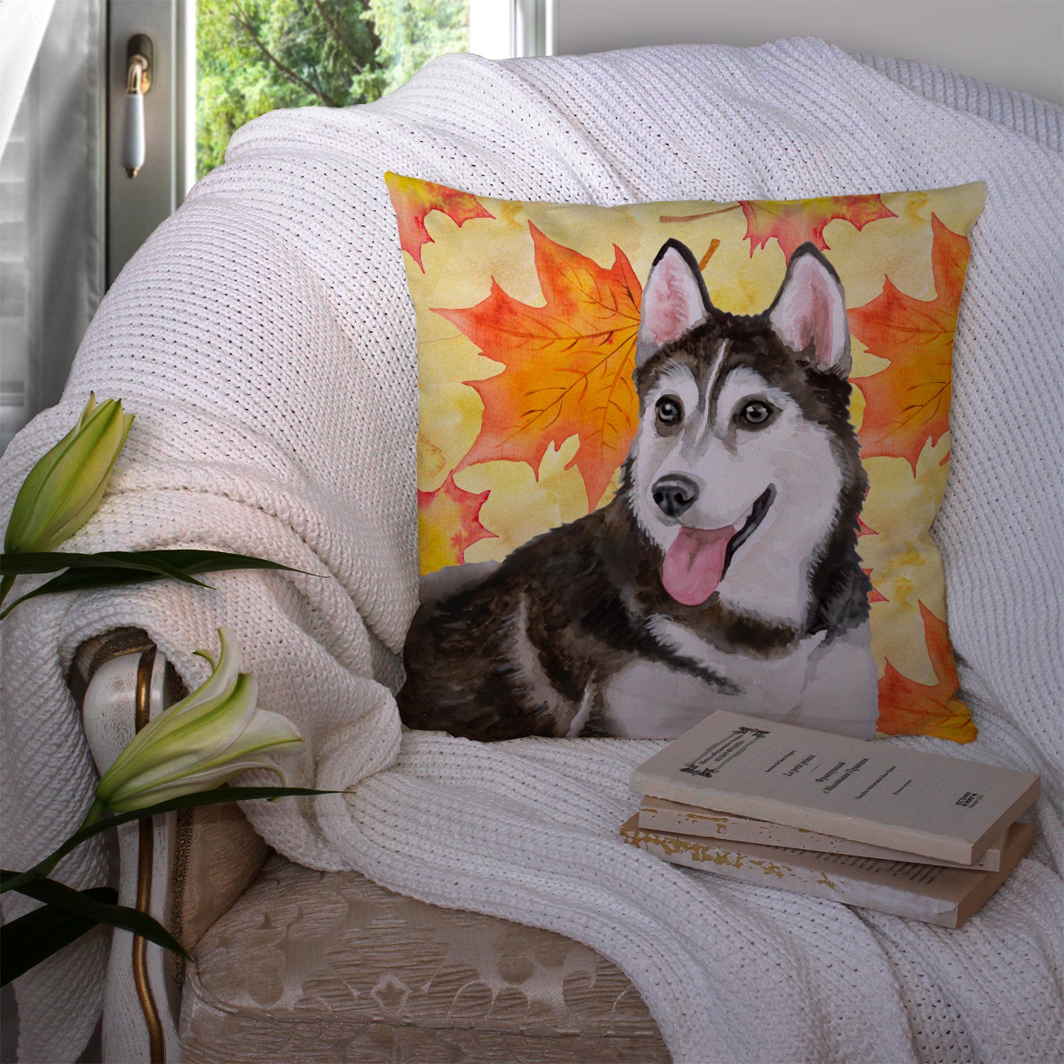 Siberian Husky #2 Fall Fabric Decorative Pillow BB9973PW1414 - the-store.com
