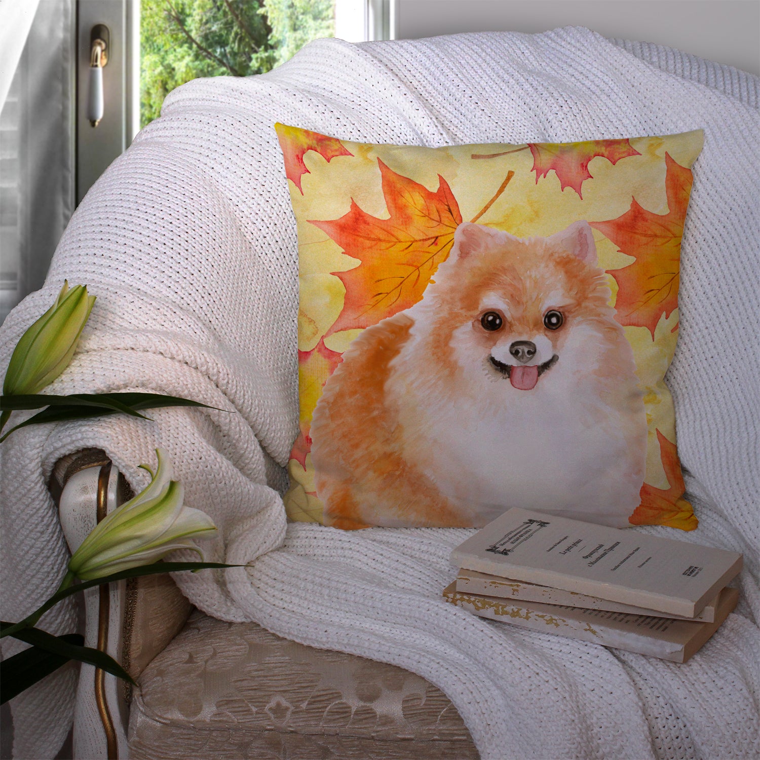 Pomeranian #2 Fall Fabric Decorative Pillow BB9977PW1414 - the-store.com
