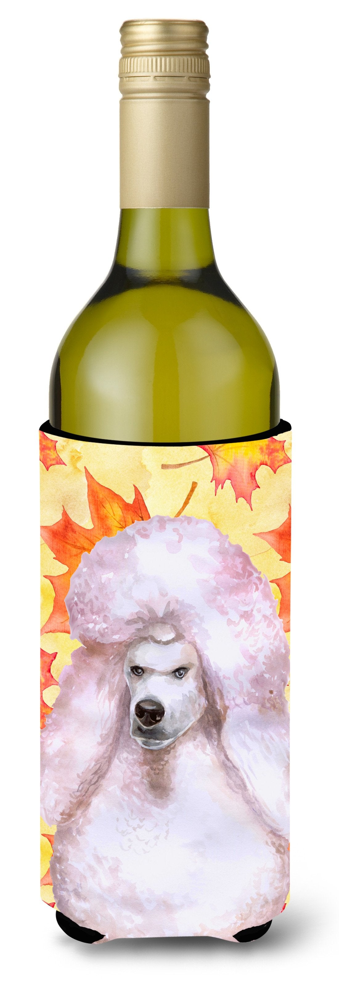 White Standard Poodle Fall Wine Bottle Beverge Insulator Hugger BB9978LITERK by Caroline&#39;s Treasures