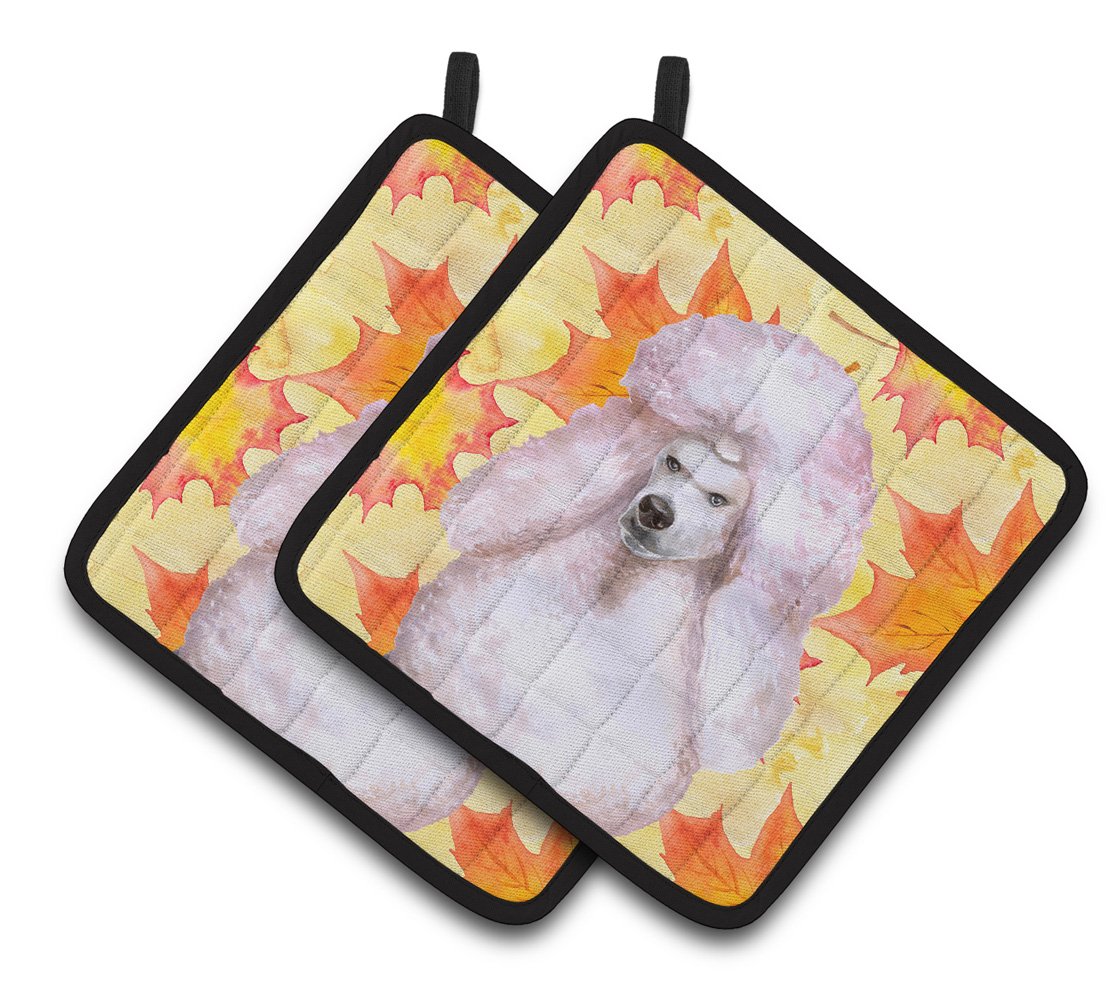 White Standard Poodle Fall Pair of Pot Holders BB9978PTHD by Caroline&#39;s Treasures