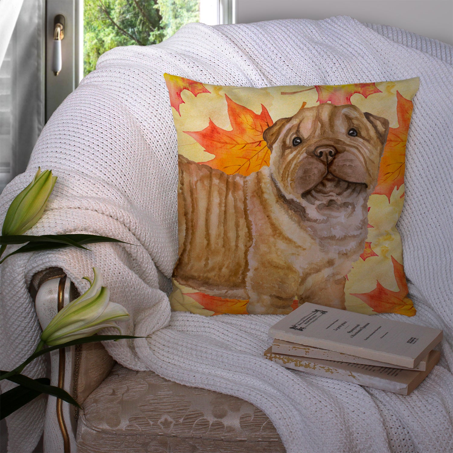 Shar Pei Puppy Fall Fabric Decorative Pillow BB9980PW1414 - the-store.com