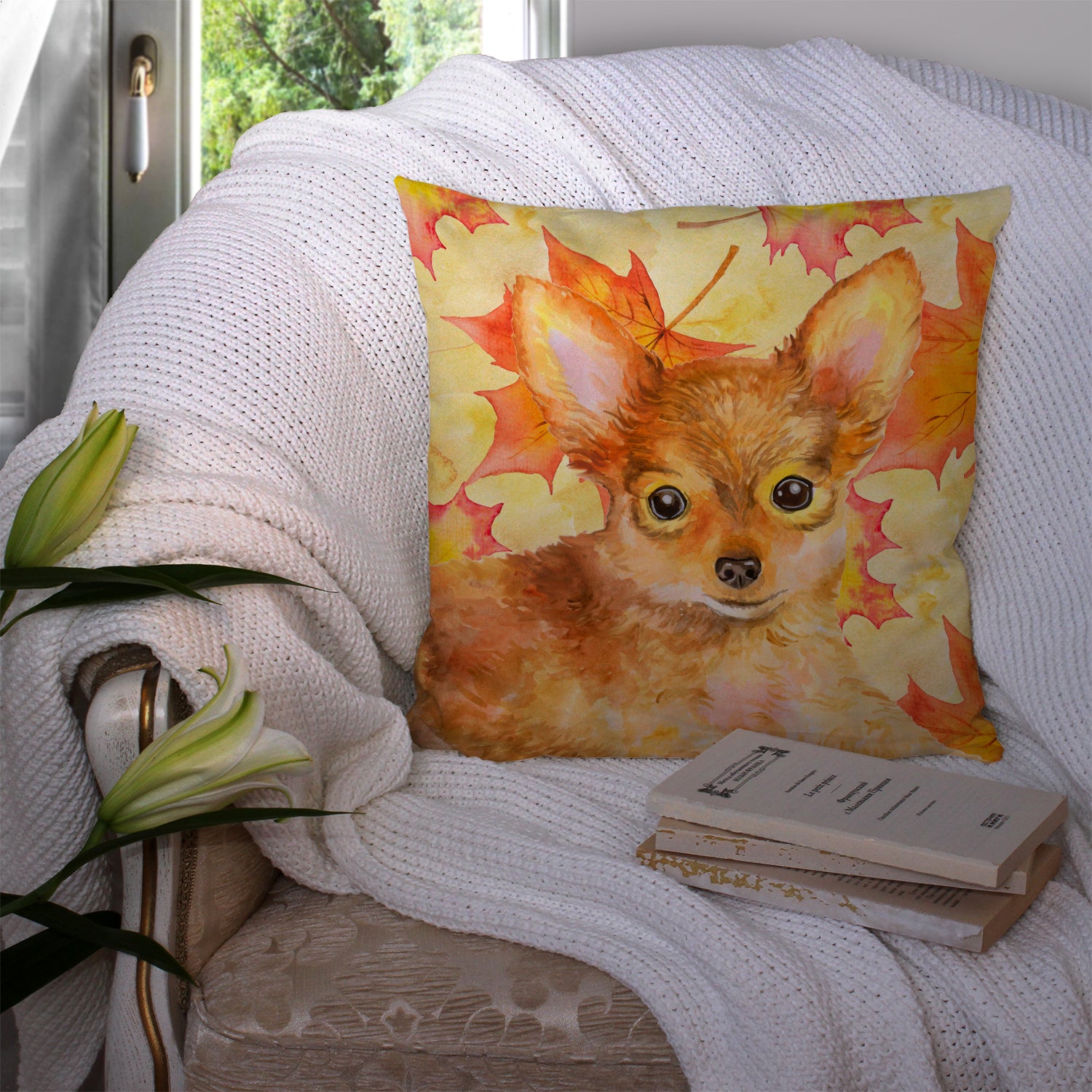 Toy Terrier Fall Fabric Decorative Pillow BB9983PW1414 - the-store.com
