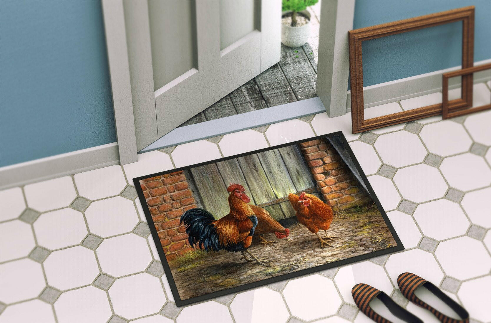 Rooster and Chickens by Daphne Baxter Indoor or Outdoor Mat 24x36 BDBA0056JMAT - the-store.com