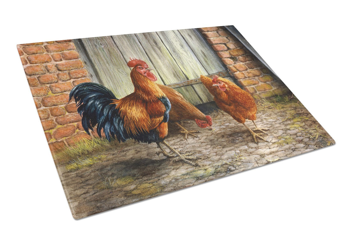 Rooster and Chickens by Daphne Baxter Glass Cutting Board Large BDBA0056LCB by Caroline&#39;s Treasures
