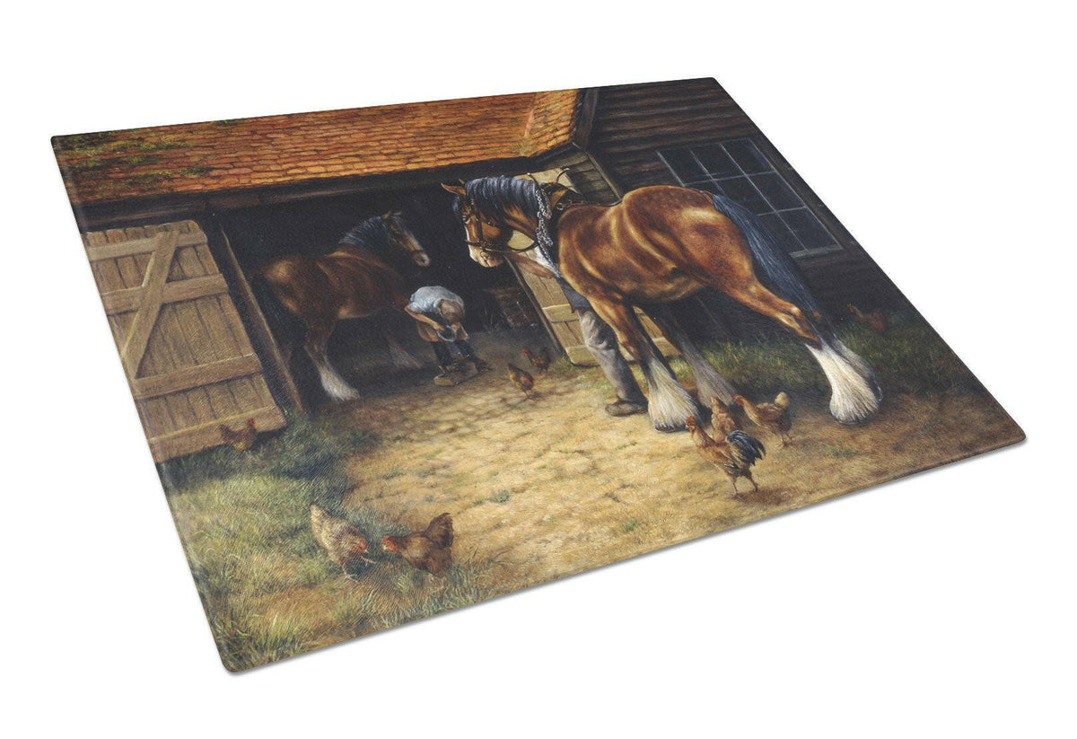 Horse and The Blacksmith by Daphne Baxter Glass Cutting Board Large BDBA0086LCB by Caroline&#39;s Treasures