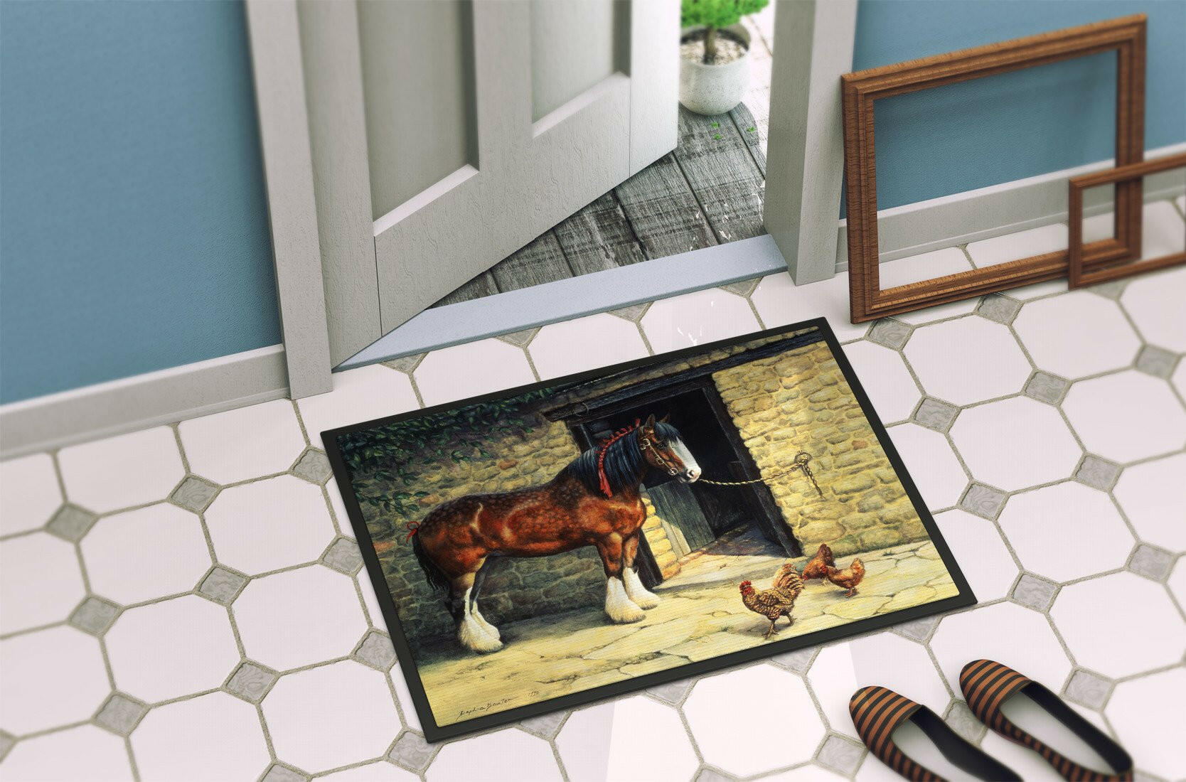 Horse and Chickens by Daphne Baxter Indoor or Outdoor Mat 24x36 BDBA0087JMAT - the-store.com