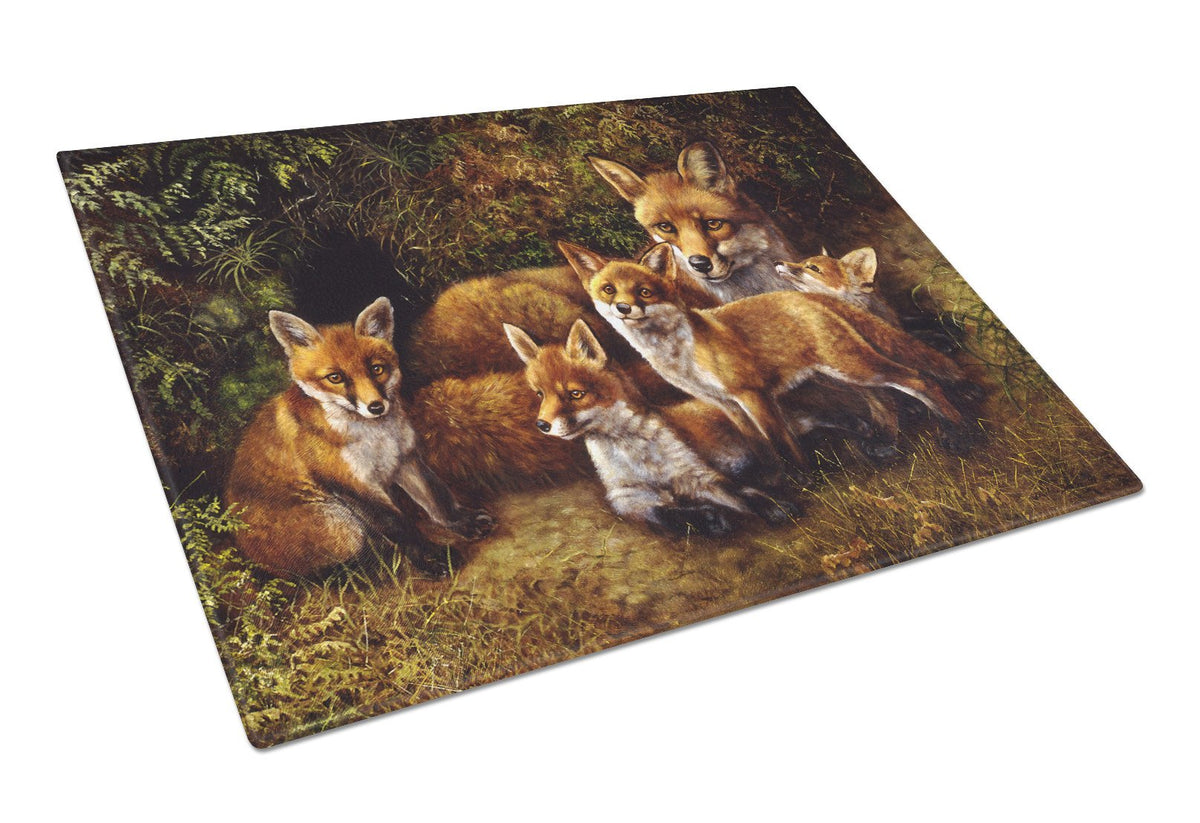Fox Family Foxes by Daphne Baxter Glass Cutting Board Large BDBA0090LCB by Caroline&#39;s Treasures