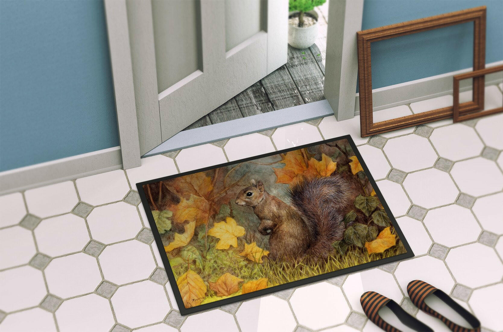 Grey Squirrel in Fall Leaves Indoor or Outdoor Mat 24x36 BDBA0097JMAT - the-store.com