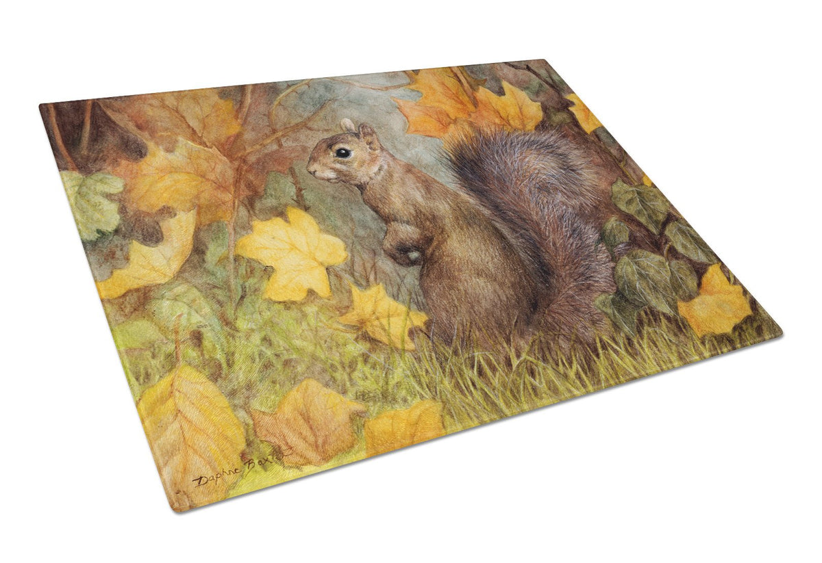 Grey Squirrel in Fall Leaves Glass Cutting Board Large BDBA0097LCB by Caroline&#39;s Treasures