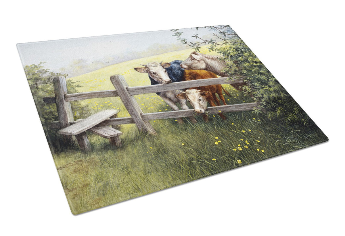 Cows in a Buttercup Meadow Glass Cutting Board Large BDBA0103LCB by Caroline&#39;s Treasures