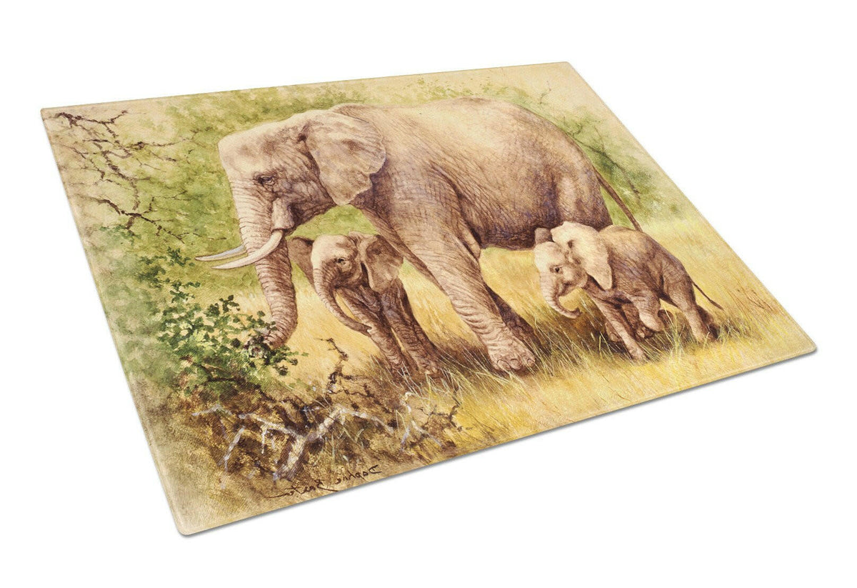 Elephants by Daphne Baxter Glass Cutting Board Large BDBA0112LCB by Caroline&#39;s Treasures