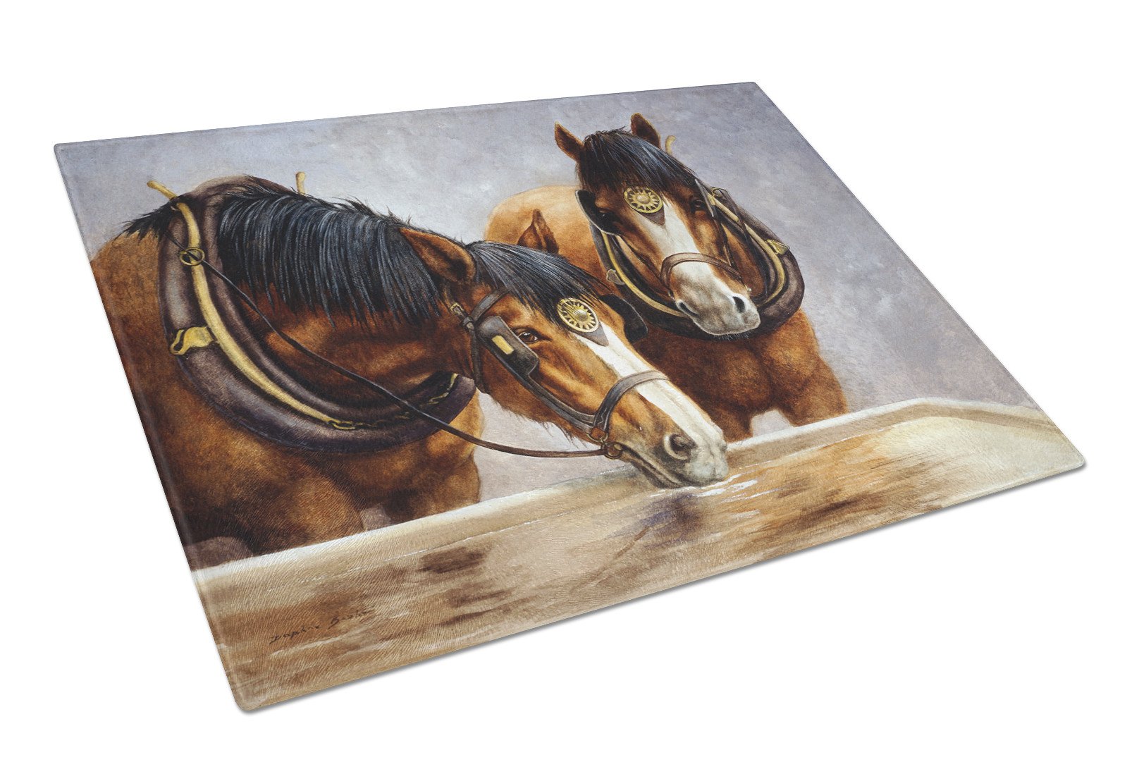 Horses Taking a Drink of Water Glass Cutting Board Large BDBA0119LCB by Caroline's Treasures