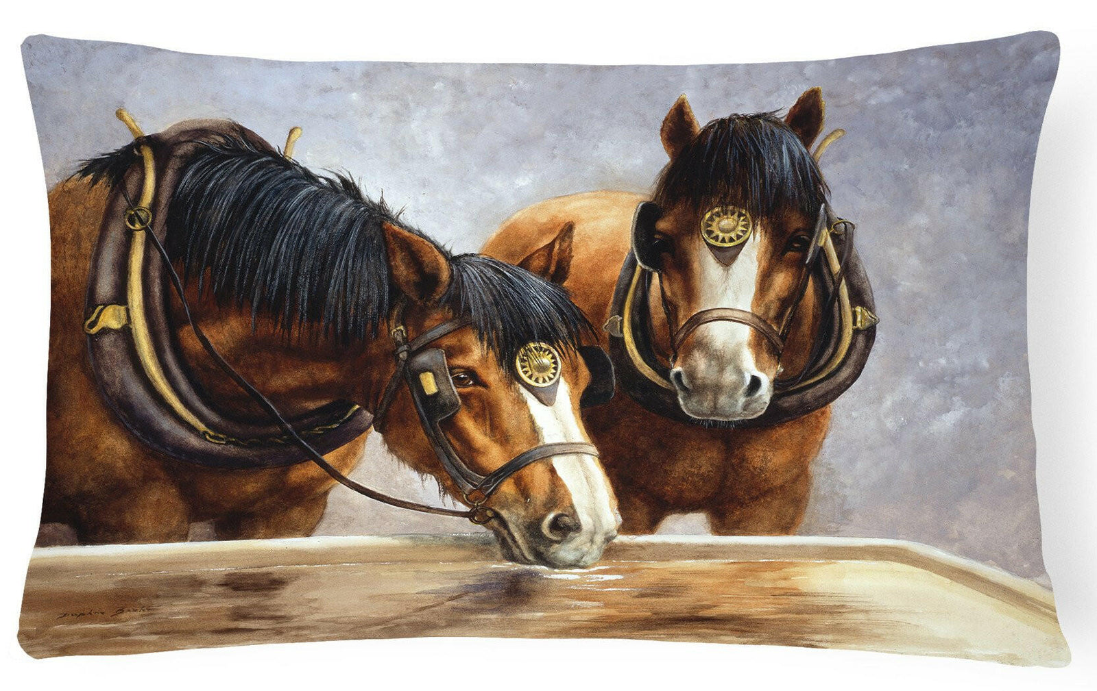 Horses Taking a Drink of Water Fabric Decorative Pillow BDBA0119PW1216 by Caroline's Treasures