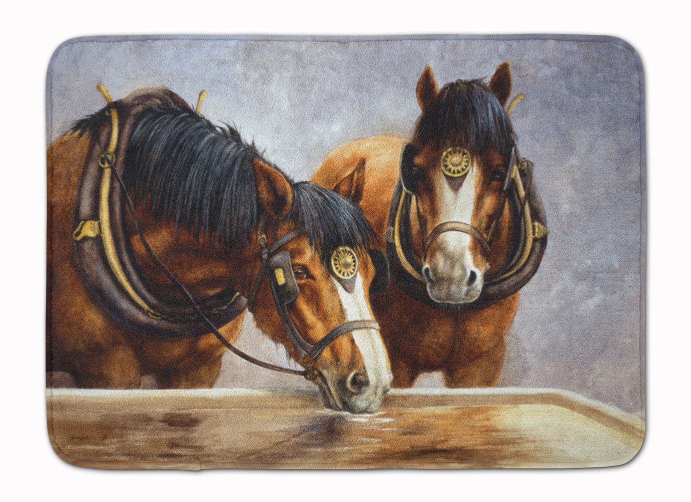 Horses Taking a Drink of Water Machine Washable Memory Foam Mat BDBA0119RUG - the-store.com