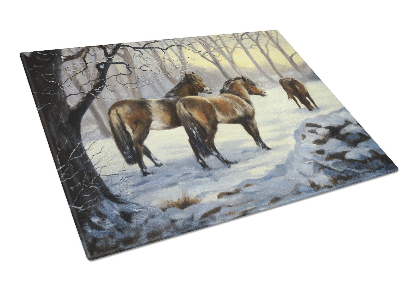 Horses in Snow by Daphne Baxter Glass Cutting Board Large BDBA0122LCB by Caroline's Treasures
