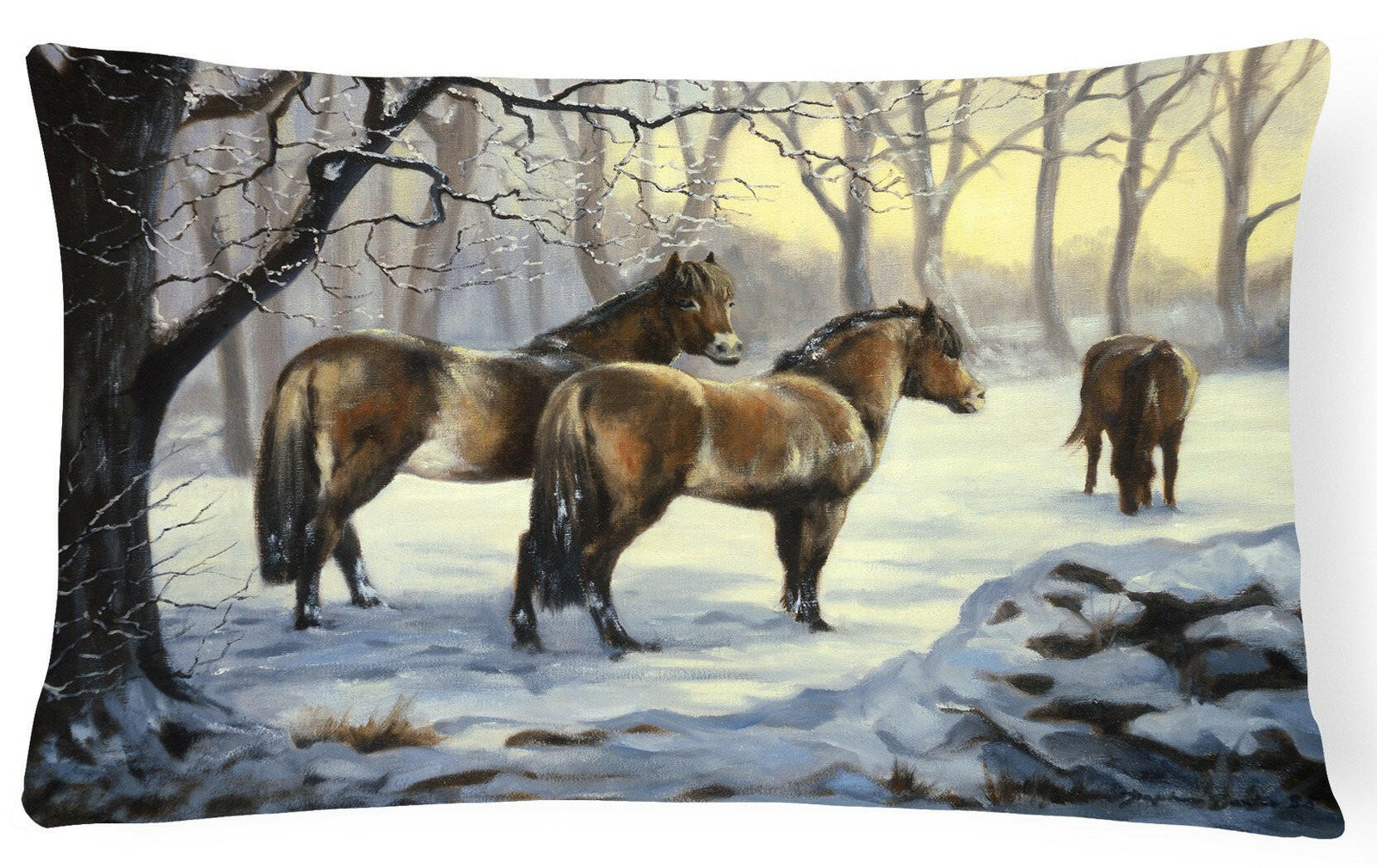 Horses in Snow by Daphne Baxter Fabric Decorative Pillow BDBA0122PW1216 by Caroline's Treasures