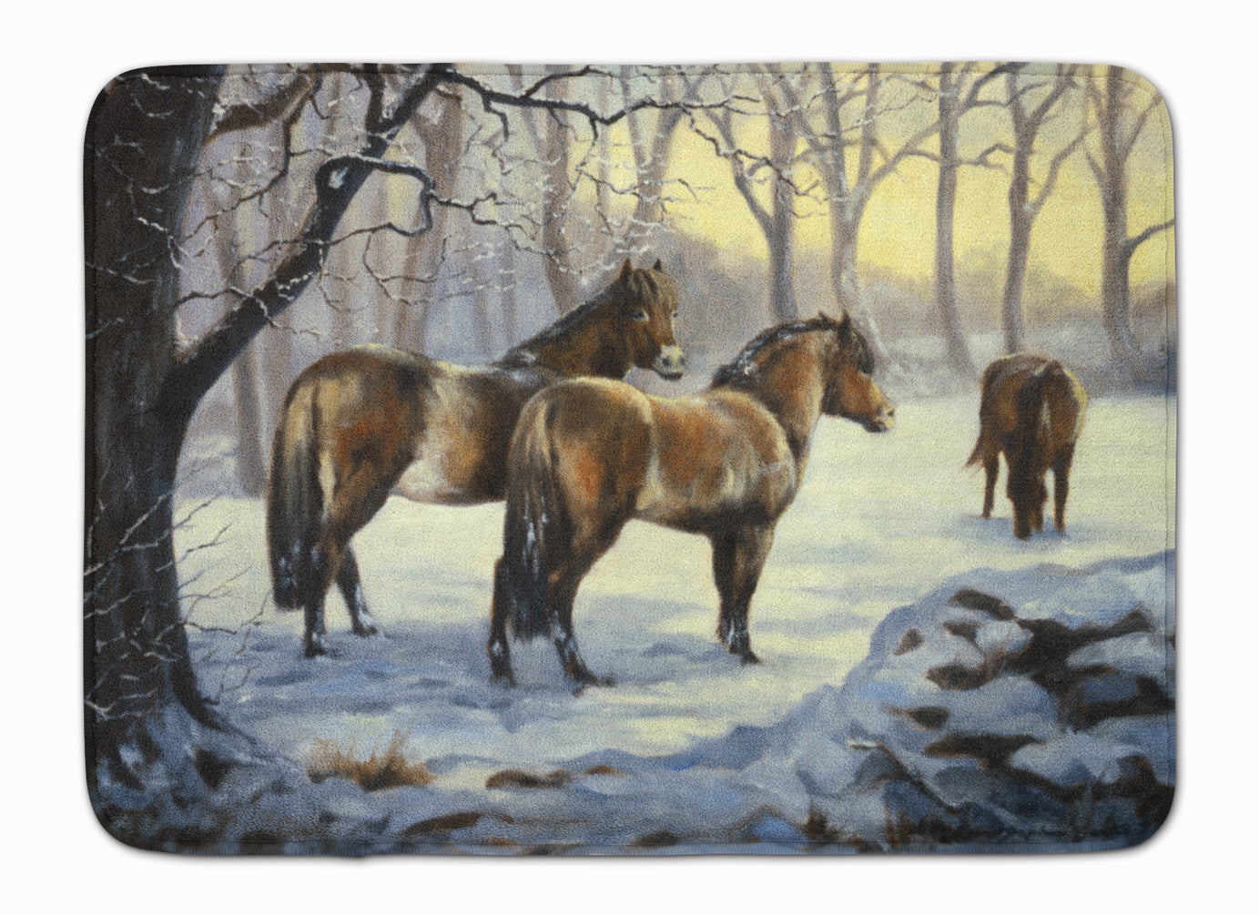 Horses in Snow by Daphne Baxter Machine Washable Memory Foam Mat BDBA0122RUG - the-store.com