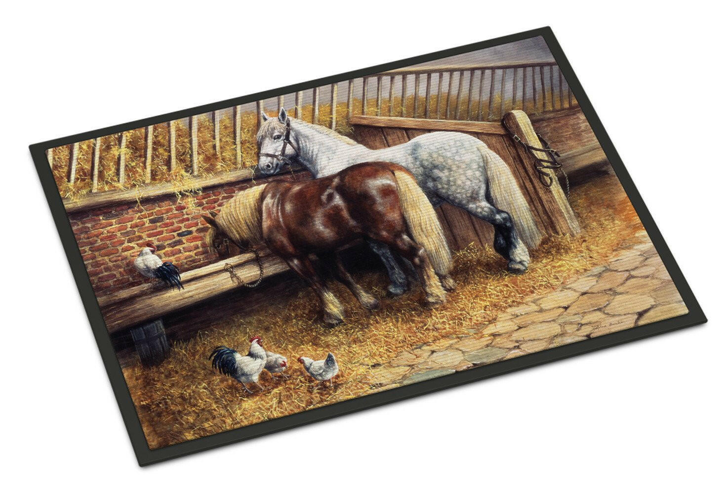 Horses Eating with the Chickens Indoor or Outdoor Mat 24x36 BDBA0135JMAT - the-store.com