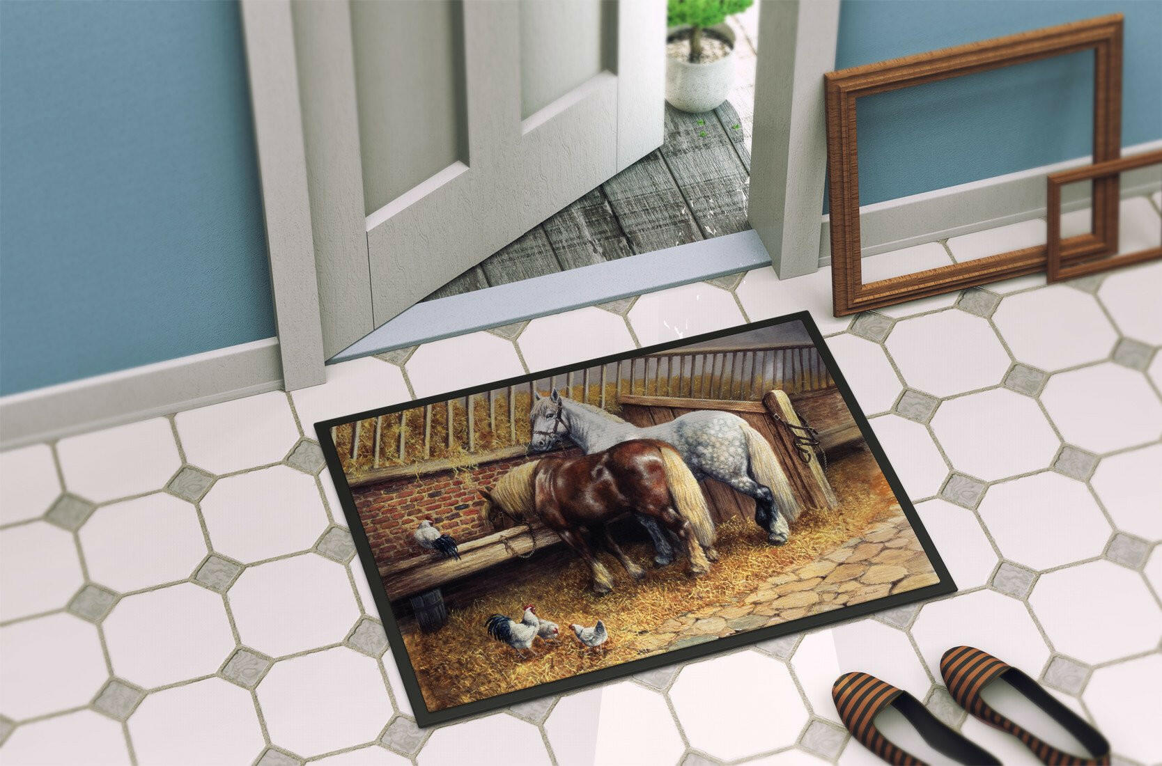 Horses Eating with the Chickens Indoor or Outdoor Mat 24x36 BDBA0135JMAT - the-store.com