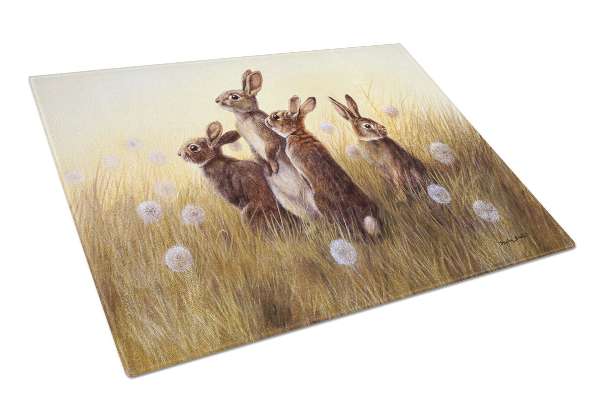 Rabbits in the Dandelions Glass Cutting Board Large BDBA0144LCB by Caroline&#39;s Treasures