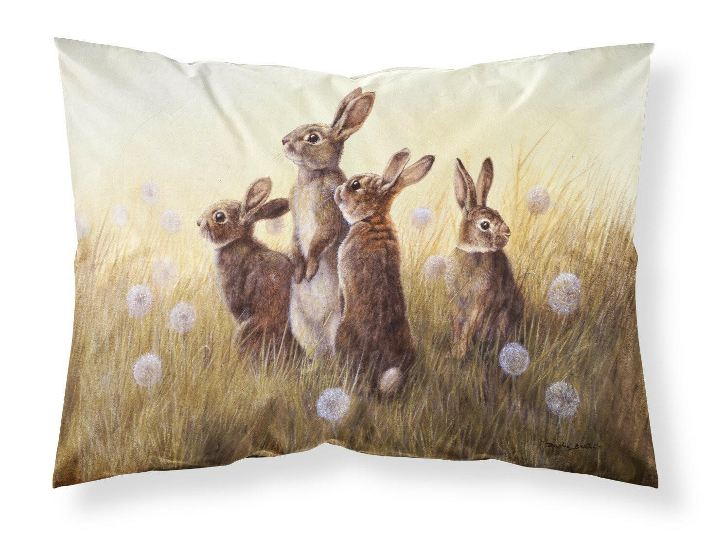 Rabbits in the Dandelions Fabric Standard Pillowcase BDBA0144PILLOWCASE by Caroline's Treasures