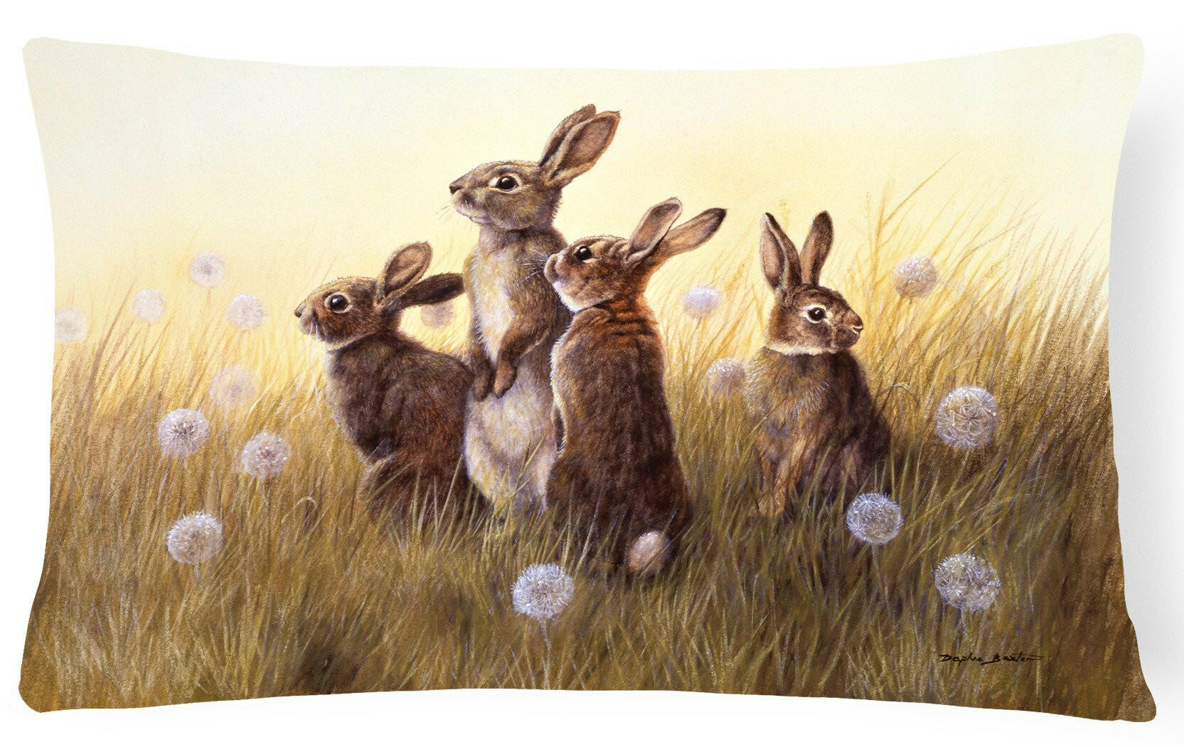 Rabbits in the Dandelions Fabric Decorative Pillow BDBA0144PW1216 by Caroline's Treasures