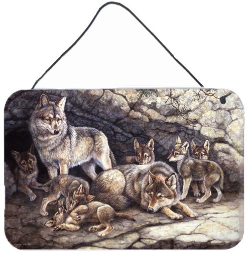 Wolf Wolves by the Den Wall or Door Hanging Prints by Caroline&#39;s Treasures