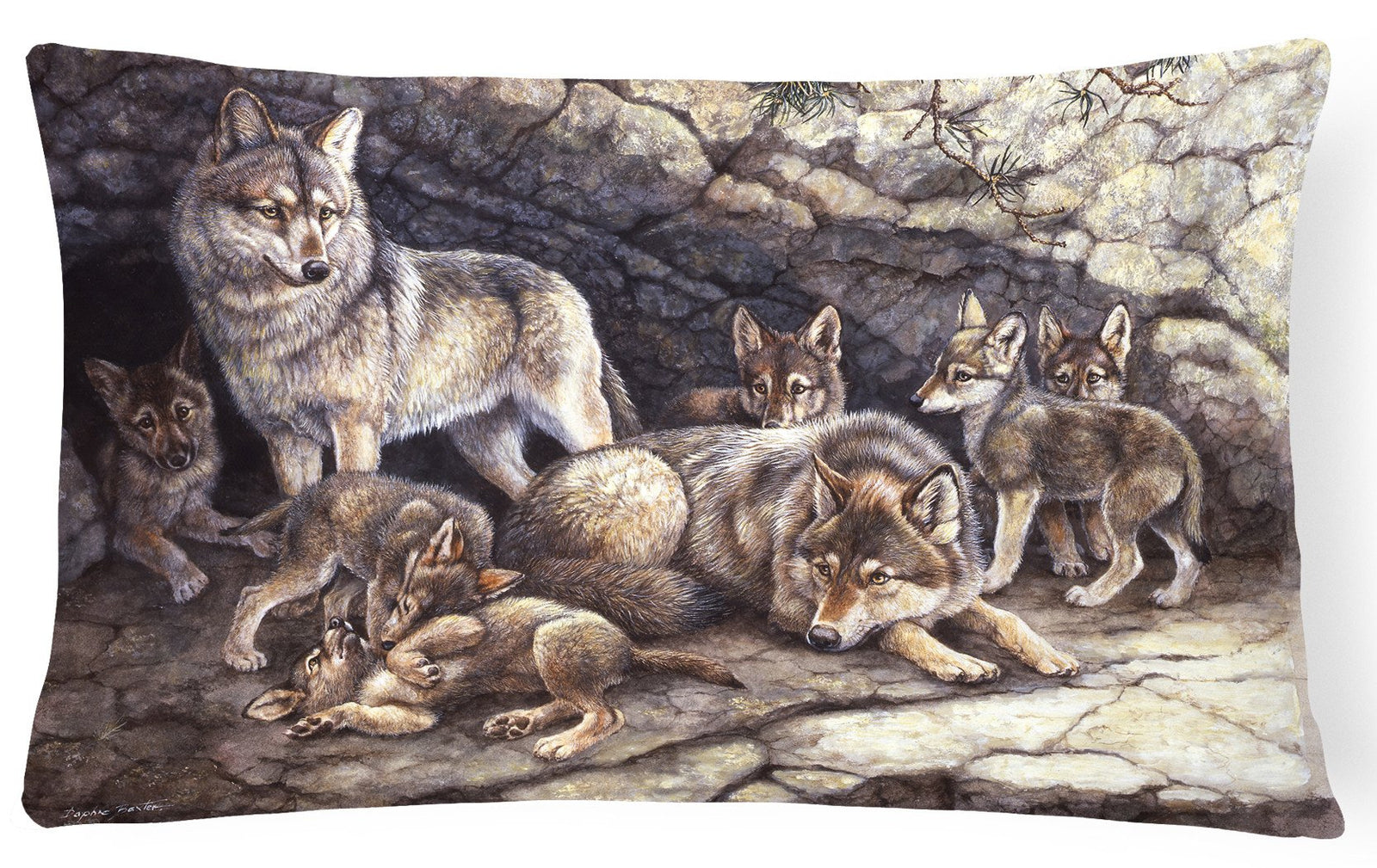 Wolf Wolves by the Den Fabric Decorative Pillow BDBA0157PW1216 by Caroline's Treasures