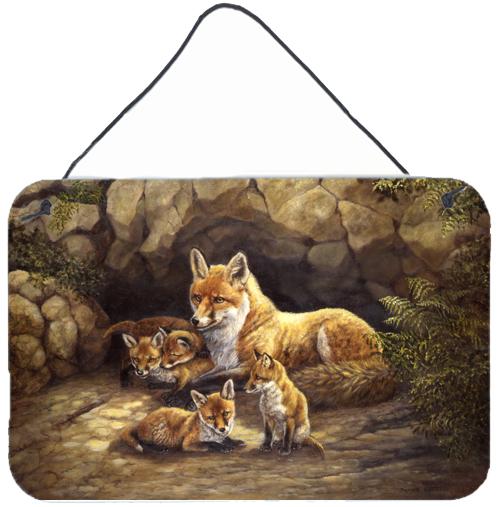 Fox Family Foxes by the Den Wall or Door Hanging Prints by Caroline&#39;s Treasures