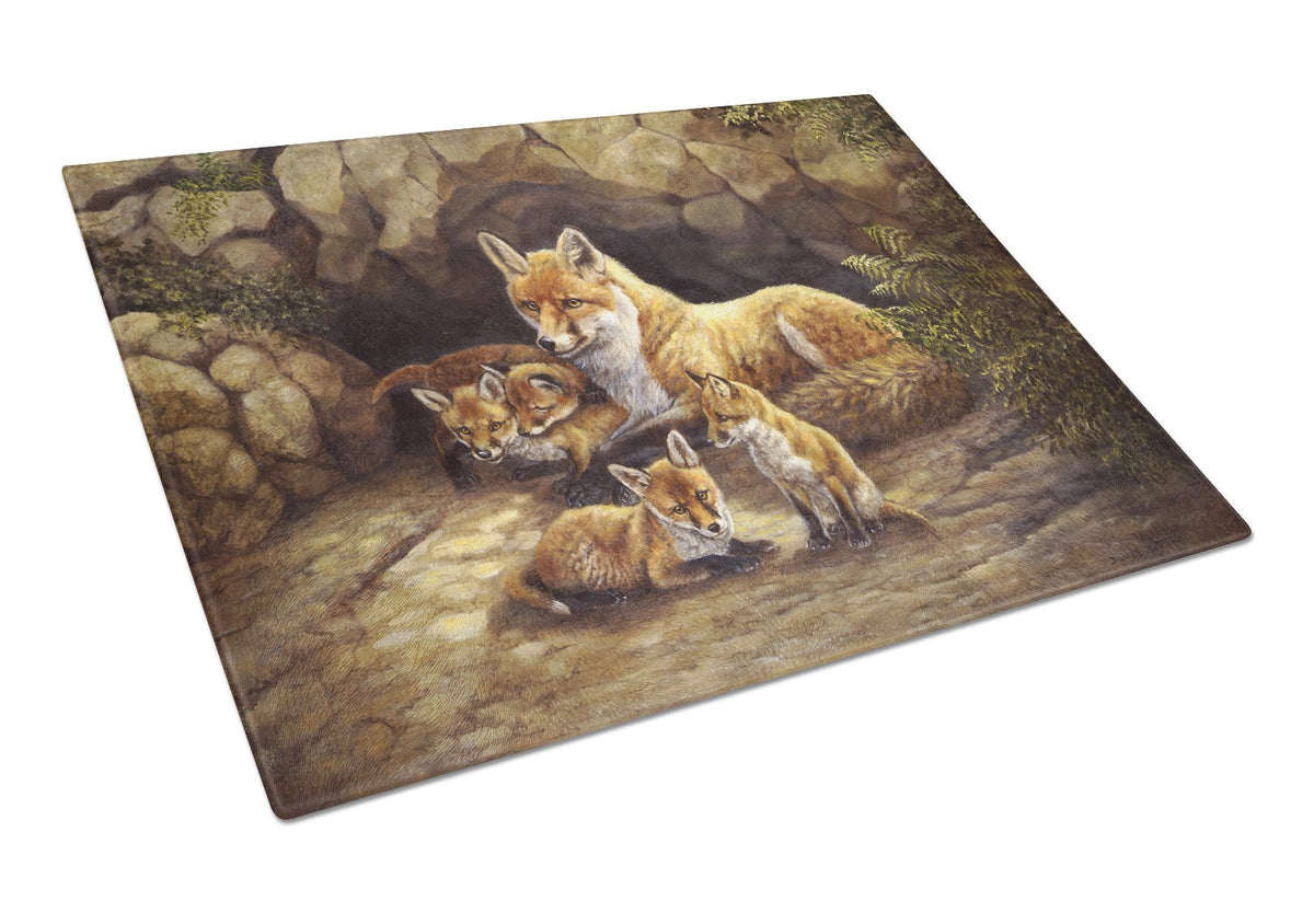 Fox Family Foxes by the Den Glass Cutting Board Large BDBA0169LCB by Caroline&#39;s Treasures