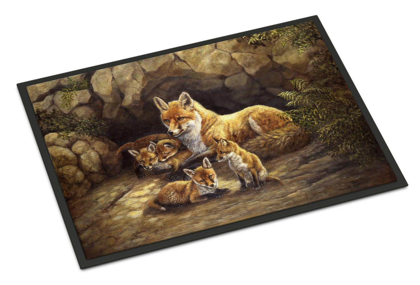Fox Family Foxes by the Den Indoor or Outdoor Mat 18x27 BDBA0169MAT - the-store.com